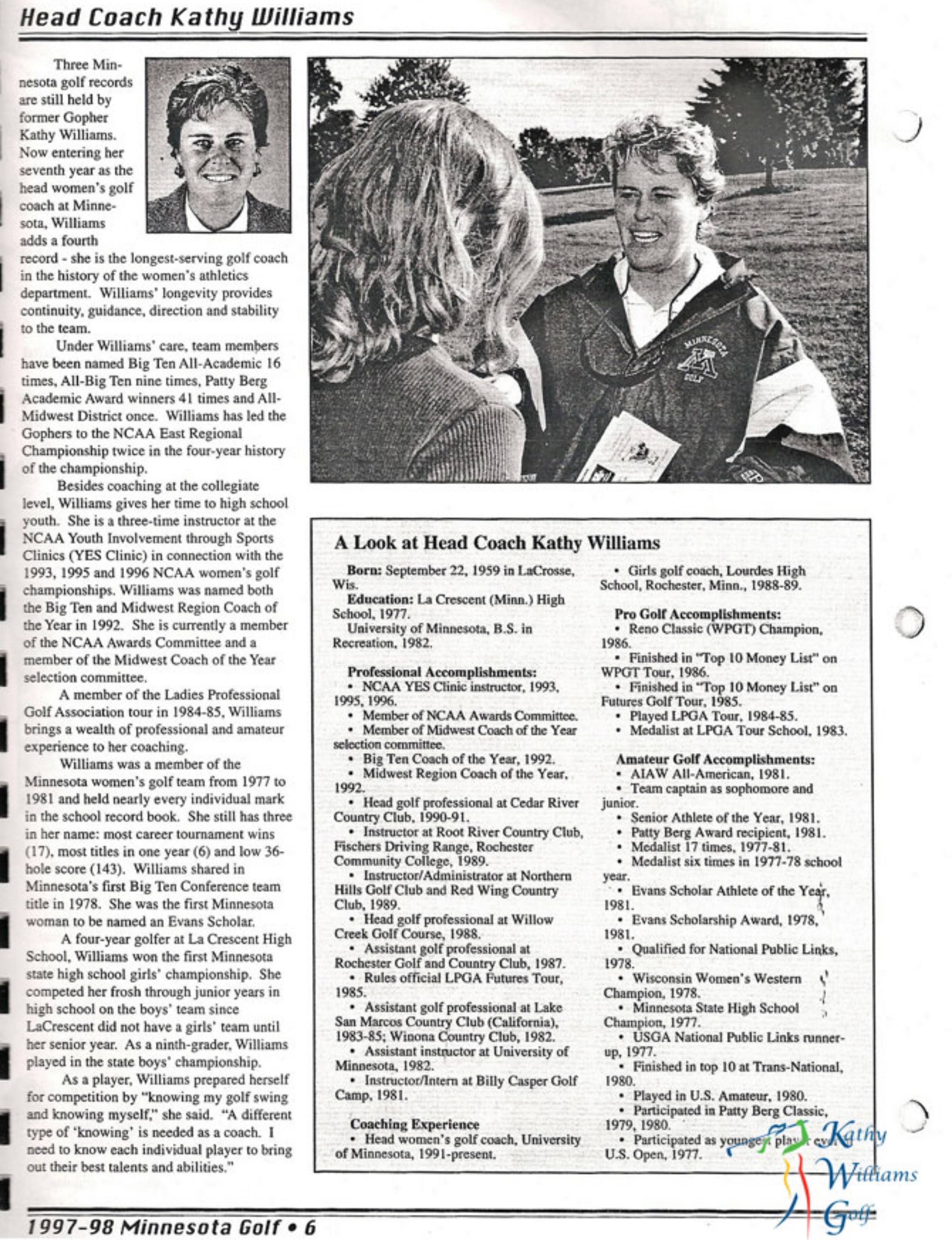 Minnesota Golf - 1997-98: Head Coach Kathy Williams